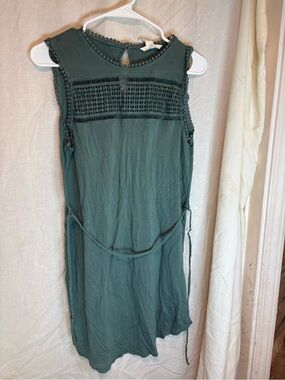 HM Dress Sage/seafoam Green Sleeveless Midi SunDress Women’s S Latticed Front
